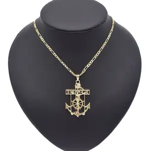 14K Gold Plated Necklace with Anchor Cross Pendant Elegant Chain Design Jewelry Accessory