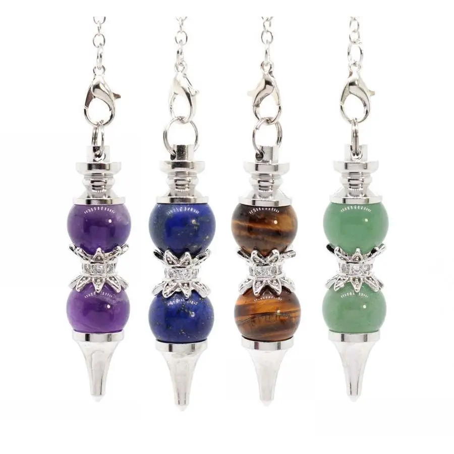 Natural Stone Pendulum for Dowsing & Divination, Round Bead Pendant with 7-Inch Chain - Witchcraft Aesthetic Crystal Healing Tool, Divine Feminine, Brand New, Daily