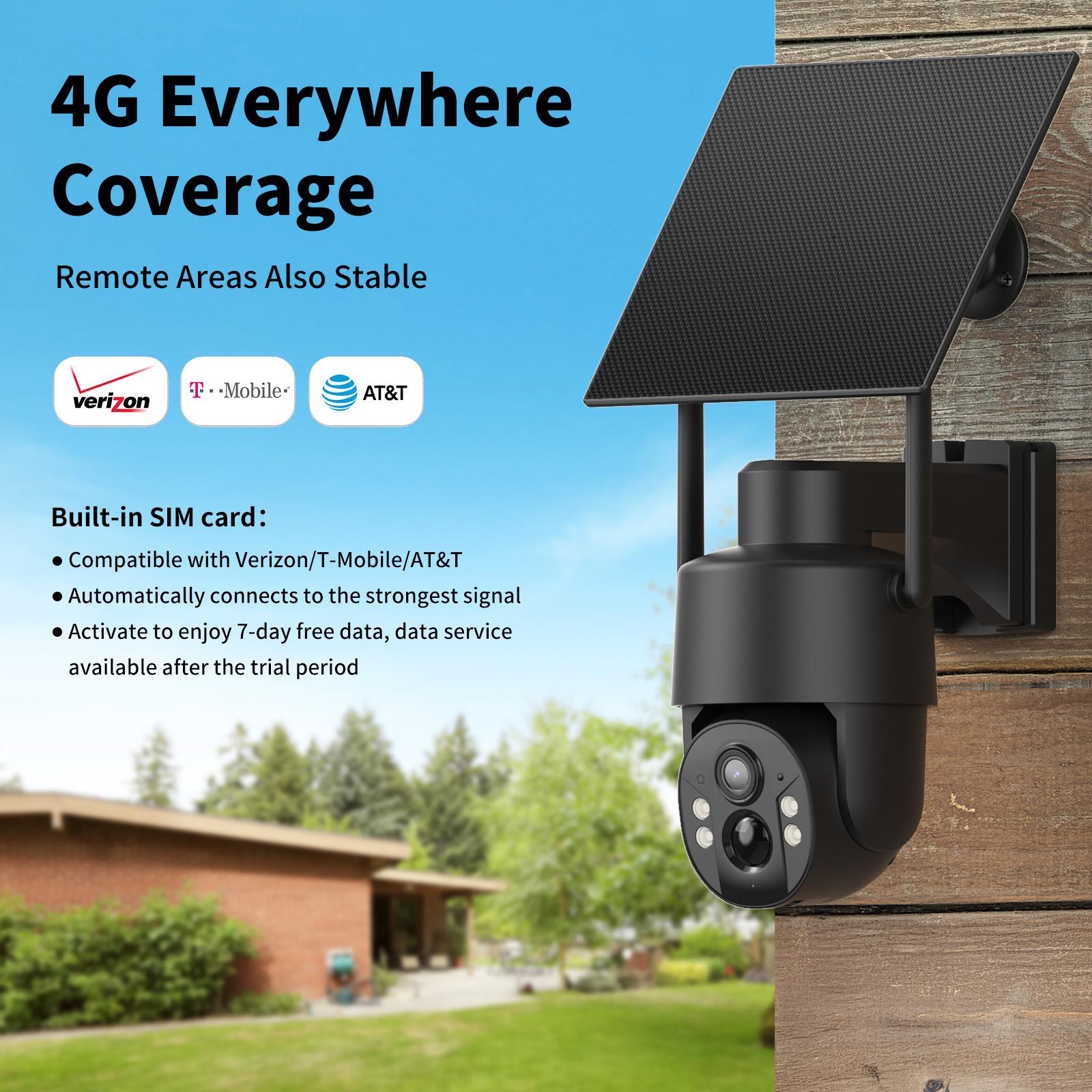 [SummerWins] Solar Powered 4G Security Camera, 4MP HD Color Night Vision, Built-in Cellular Card, No WiFi Outdoor Camera for Farm/Home with IP65 Waterproof, 4G LTE Data Service need activate Monitoring Memory