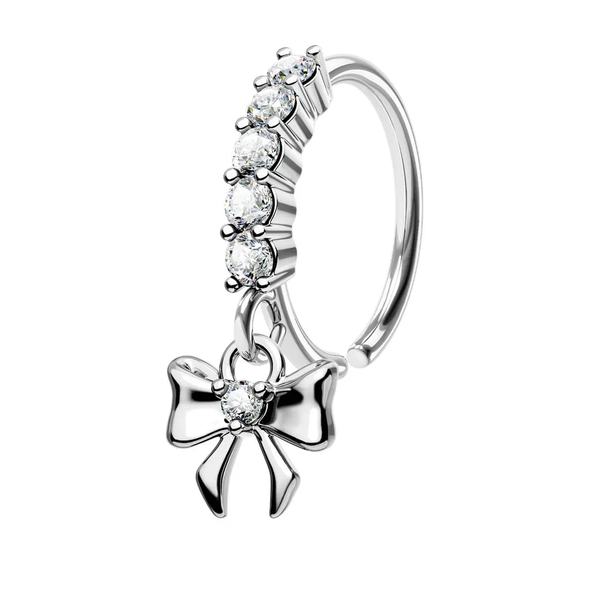 Ribbon Dangle Charm Nose Hoop, Stainless Steel Twist Hoop for Body Piercings, 8mm Fashion Nostril Jewelry