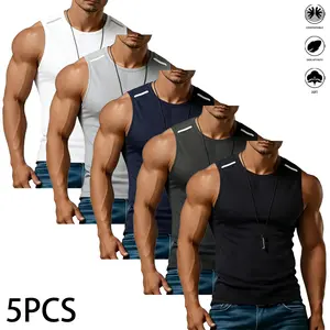 5-piece set of men’s quick-dry breathable athletic tank tops for the gym—sleeveless muscle shirts suitable for active men, lightweight sportswear ideal for summer wear，summervibes
