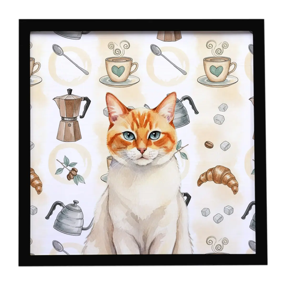 Carolines Treasures FNT1379MFP88 8x8 in. Flame Point Cat Christmas Coffee Graphic Framed Metal Print, Animal Inspired Cute Decorative Artwork Print for Home Decor, Artwork Prints