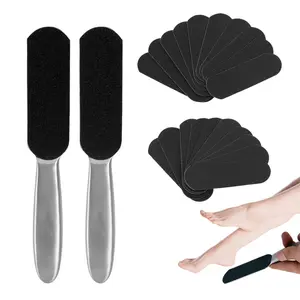 2Pcs Stainless Steel Foot File Set with 20 Replaceable Pads, Double Sided Coarse Fine Pedicure Rasp, Reusable Callus Remover Tool for Cracked Dead Skin Foot Care Home Salon Use