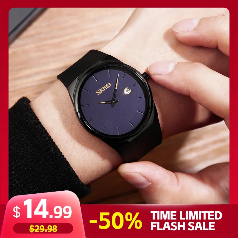 SKMEI Unisex Casual Minimalist Wristwatch, 30m Waterproof Ultra-Thin Design with PU Strap and Calendar Display, Casual Wristwatch, Modern Waterproof Watch, Men's Accessories, Minimalist Decluttering