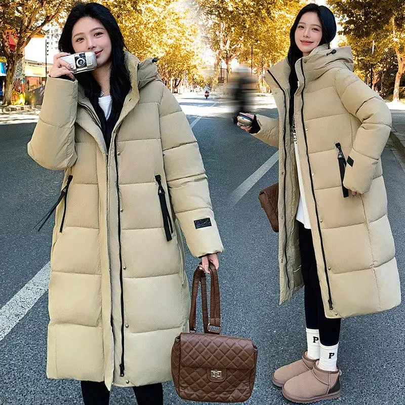 Women's Korean Long Puffer Coat | Hooded Quilted Cotton-Padded Winter Jacket