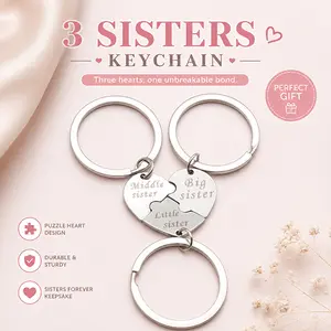 3 Sisters Keychain Set, Puzzle Heart Matching Keychains, Sister Birthday Gift, Family Keepsake