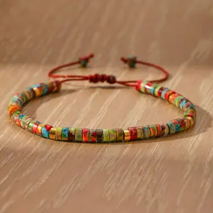 Natural Chakra Stone Bracelet Crystal Barrel Gemstone Braided Bracelet Handmade Minimalist Jewelry For Daily Wear Healing Energy Balance Dainty Accessory For Women