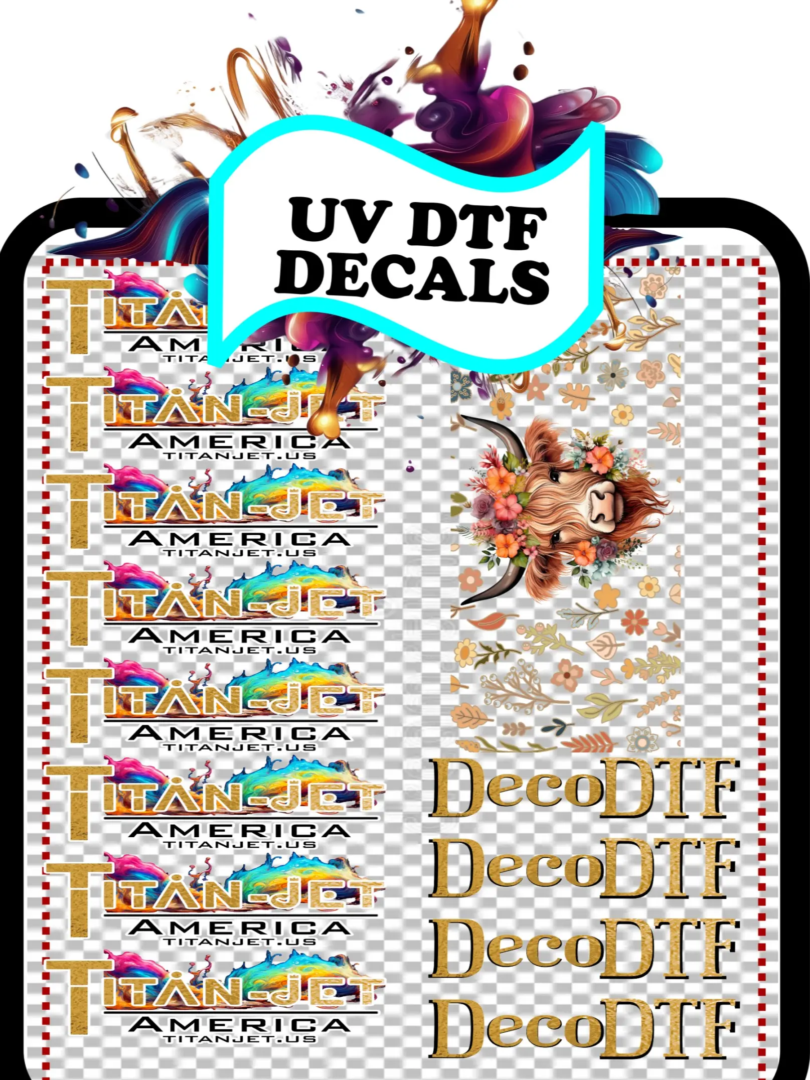 Custom UV DTF Gang Sheet Transfers | Full Color Stickers for Cups Libbey Glass Packaging & Decal