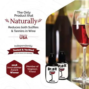 Drop It Wine Drops - Stop Wine Headaches with a simple Drop! Avoid those big, one use wands, and treat your wine discreetly! Naturally reduces sulfites and tannins so that you can enjoy a glass of your favorite wine without the headache! Made in the USA!