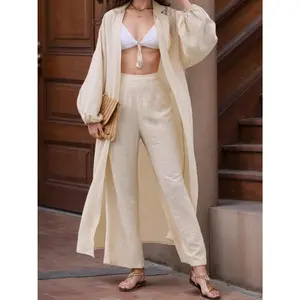 Open Front Balloon Sleeve Cardigan and Pants Set