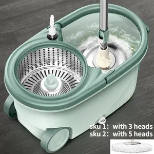 Handheld Cleaning Rotating Mop and Bucket Set, Includes 3 Replaceable Heads, Ideal for Wet and Dry Use, Hardwood Floors, Tile, Wood Flooring