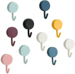 10 Pcs Adhesive Hooks Cute Colorful Round Utility Hooks, for Wall Decorative, for Hanging Hat, Towel, Key, Towel Hook Wall Mount for Home, Kitchen, Bathroom, Office