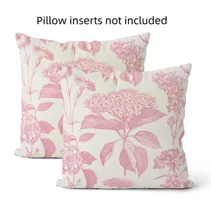 2PCS Pink Pillow Cover, Boho Retro Floral Decorative Pillow, Hydrangea Style, Seasonal Outdoor Farmhouse Style Simple Accent Pillow Cover, Linen Polyester Sofa Cushion Cover, Bedroom Decorative Accessories