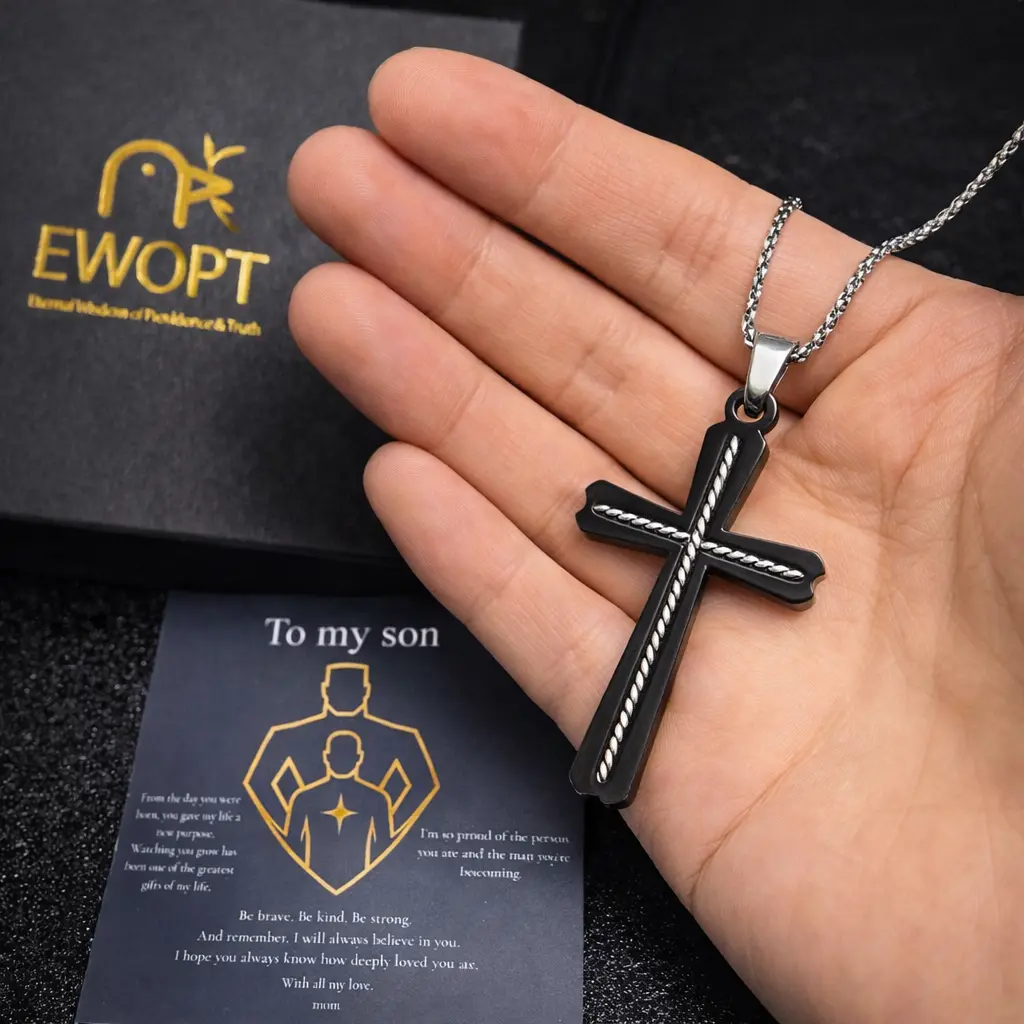 To My Son Cross Necklace, Christian Black Cross Pendant, Back to School College Gift, Graduation Necklace for Men, Meaningful Faith Jewelry