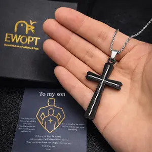 Christian Cross Necklace Gift for Son from Mom, Inspirational Message Necklace