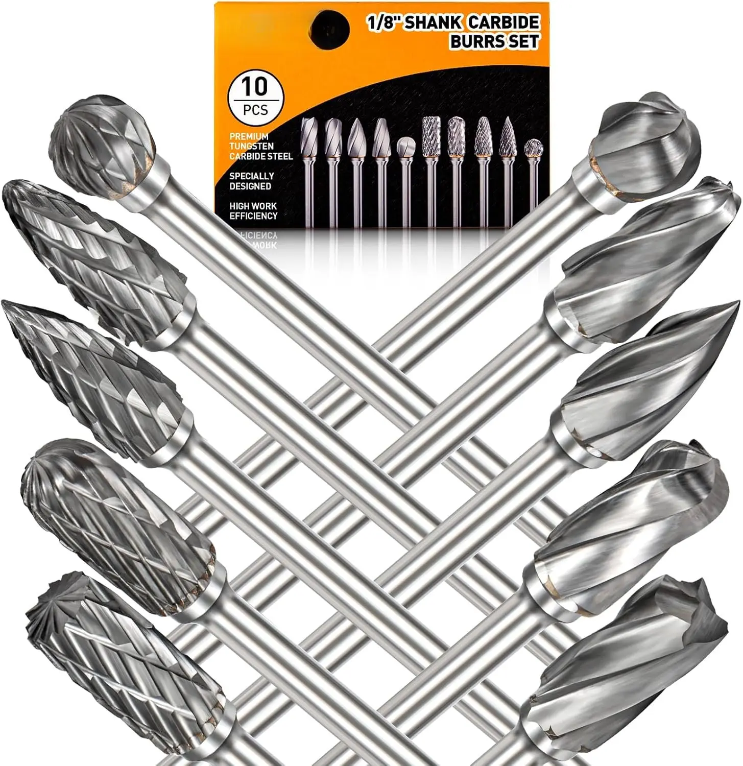 Carbide Burr Set Compatible with Dremel Rotary Tool 10 count   Bits Rotary File Rasp with 1/8 Shank and 1/4 Grinding  Accessories for DIY, Woodworking, Metal Carving, Drilling, Polishing