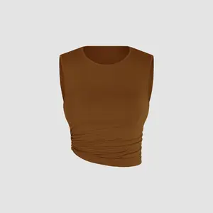 Cider Solid Ruched Crop Tank Top SummerWins Dealsforyou