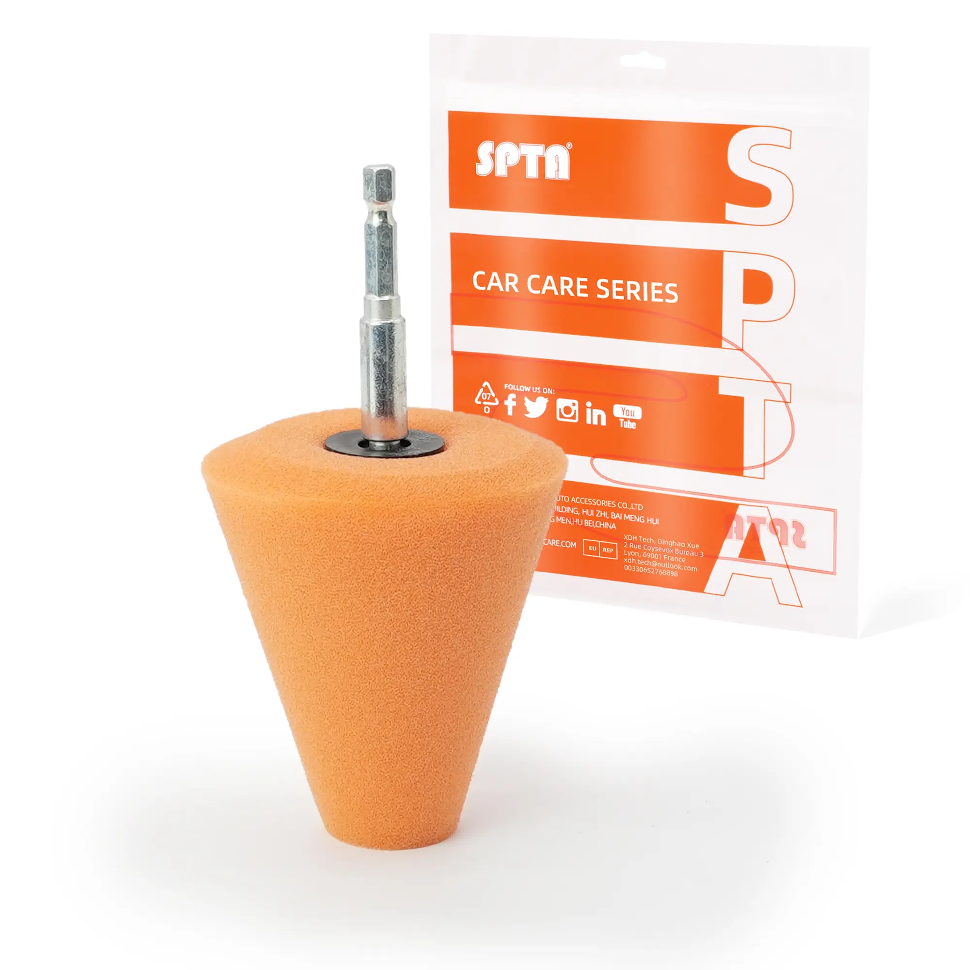 SPTA Orange 6mm Shank Polishing Cone, Car Wheel Hub Drill Buffing Sponge Pads , Polishing Ball,Car Buffers and Polishers Cone Pad for Drill, Attaches to Standard Household Drill