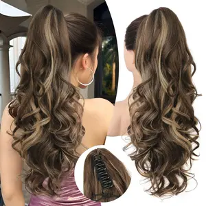 HMD 24" Long Curly Wavy Claw Clip in Ponytail Hair Extensions，Jaw Clip on Pony Tails Hairpiece for Daily Use