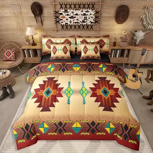 Feelyou 7-Piece Queen Bed Comforter Set - Bohemian Southwest Ethnic Aztec Motifs, Native Tribal Geometric Design, Breathable Microfiber Cloth Sheets, Farmhouse Bed-in-A-Bag for Men, Red (Multi-Size Available)