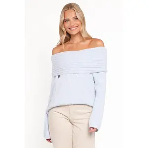 Kenny Off Shoulder Knit Sweater - Pale Blue