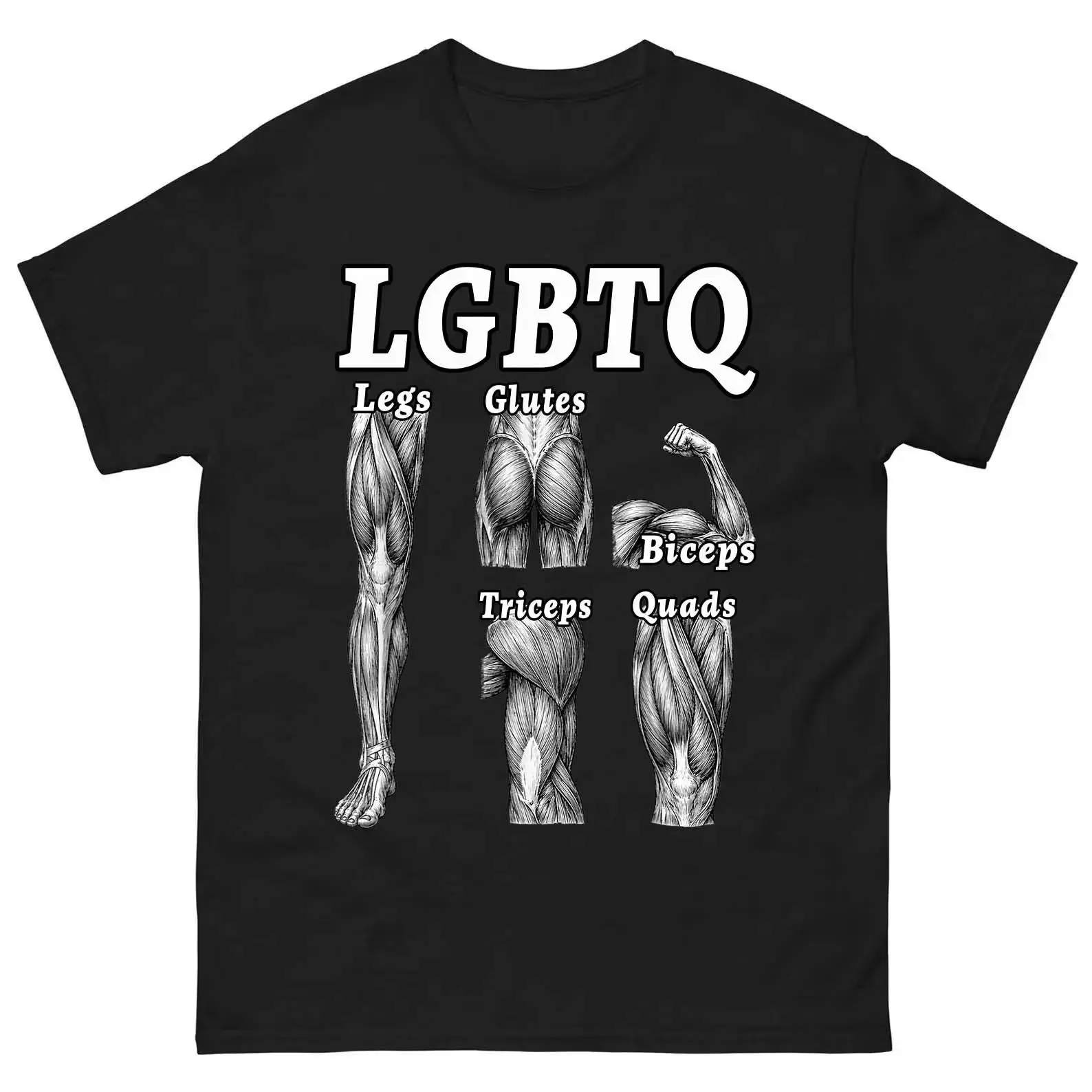 LGBTQ Legs Glutes Biceps Triceps Quads Shirt, Funny Gym Shirt, Gym Lover Shirt, LGBTQ Muscle Anatomy Funny Gym Tee