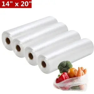 SJPACK 4 Rolls 14"x20" Clear Storage Bags for Bread Fruits Vegetables Food Kitchen Organiser Easy Peel Perforation