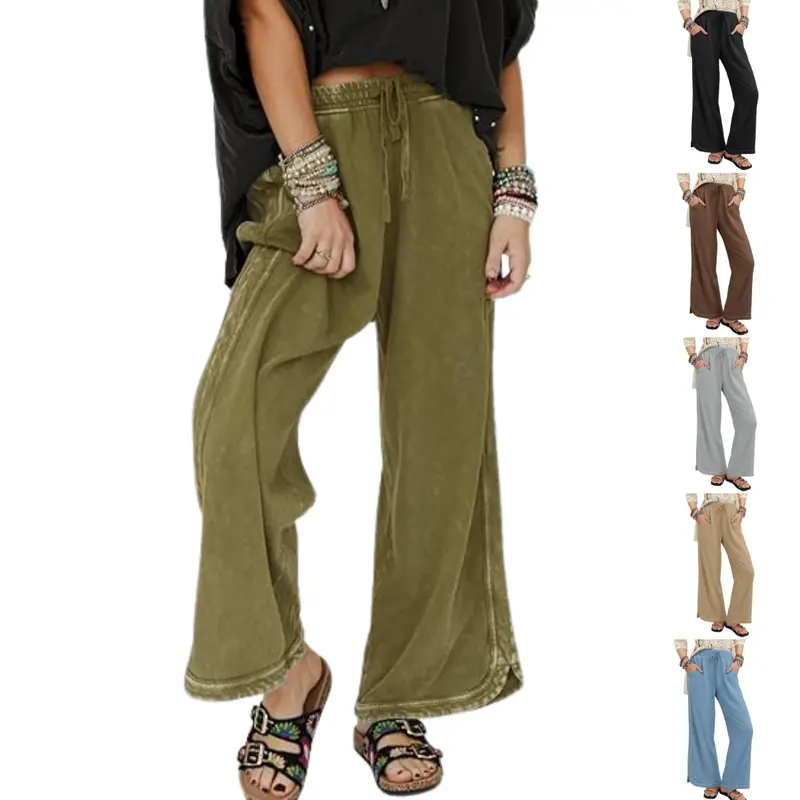 SCUSTY Women's High Waist Wide Leg Pants Drawstring Sweatpants Baggy Athletic Casual Trousers with Pockets
