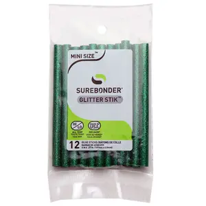 Glitter Stik 4" Mini Size Green Glitter Hot Glue Sticks - 12 Pack