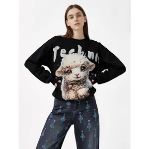 TCH -2026 Spring Cartoon Lamb Hot Diamond Round Neck Hoodie