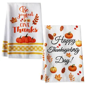 Thanksgiving Decorations Indoor, 2 PCS Thanks Giving Day Decor Fall Kitchen Towels Set for Dish Drying Holiday Pumpkins Bathroom Hand Towel