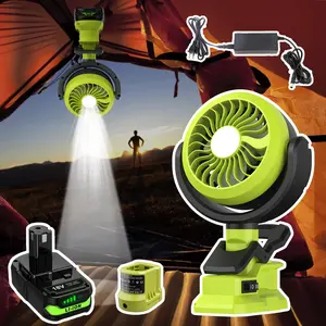 Fathersdaygift Portable Camping Fan with 3-Level LED Light Compatible with Ryobi 18V Battery Cordless for Home Outdoor Camping Picnic Job Site 2-in-1 Multi-Functional Design