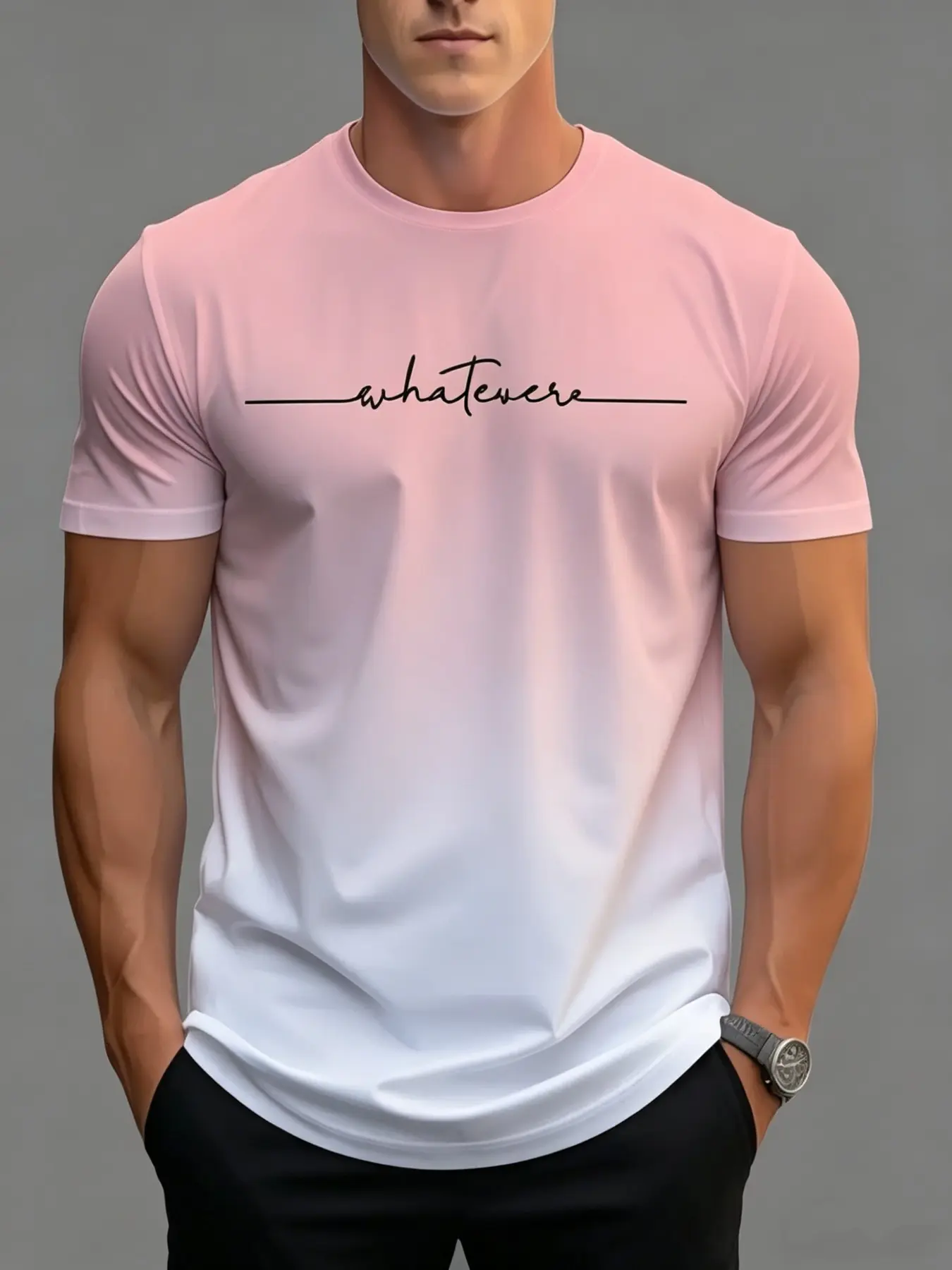 Men's Gradient Print Ombre Casual Short Sleeve Round Neck T-Shirt, Breathable Slim Fit Top, Ideal for Summer Outdoor Activities, Menswear