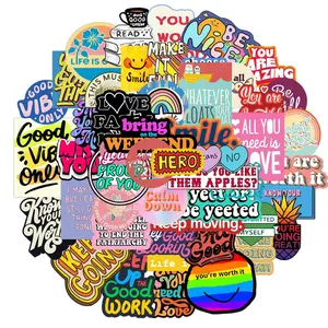 Motivational Slogan Sticker, 50pcs/set Creative Cartoon Sticker, DIY Decorative Sticker for Phone Case, Laptop, Guitar, Bag, Water Cup, Scrapbook