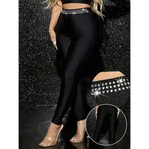 High-waisted tight pants, high-elasticity rhinestone tight pants, suitable for everyday wear, women’s clothing GARMENTARY