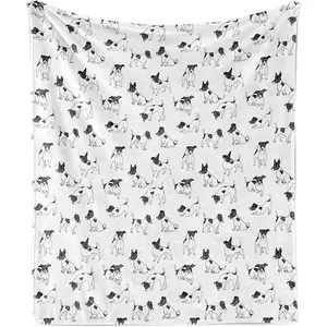 Dog Lover Throw Blanket, Sketch Style Hand Drawn Jack Russell Terrier Doodles in Various Stances Purebred, Flannel Accent Piece Soft Couch Cover for Adults, Grey Black, 280g fabric weight single-sided printing,Provides comfortable temperature