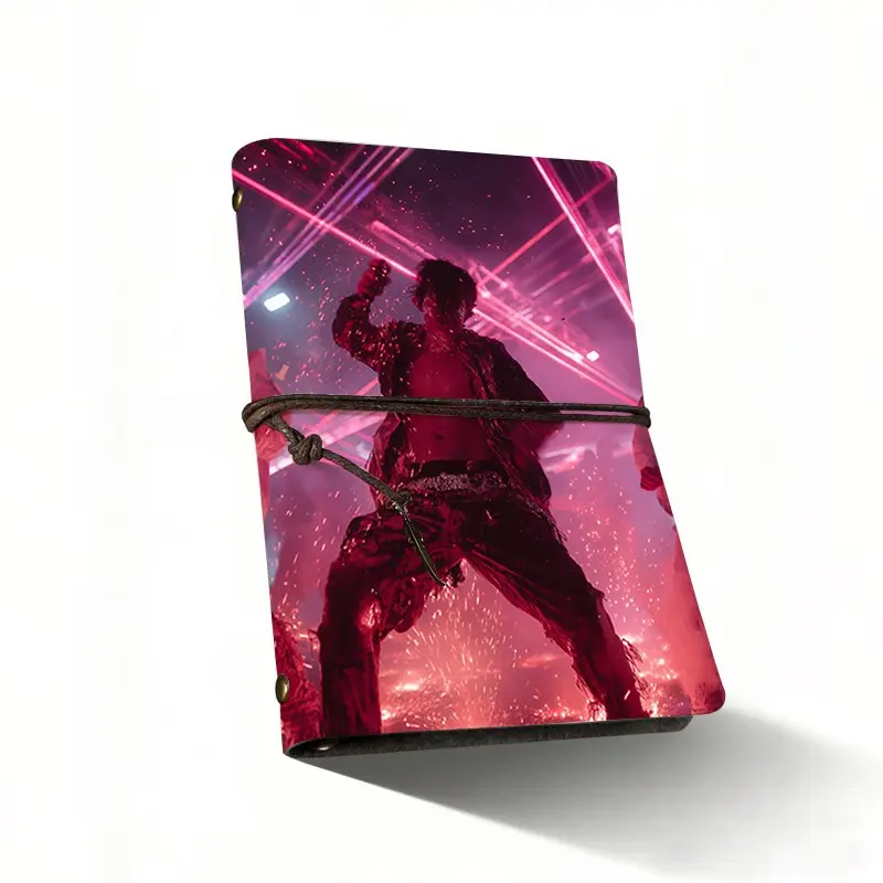 A6 Composition Notebook with Metal Leaf, Tethered Closure, 160 Pages Thick Paper, Cute Christmas Gift, Neon Stage Design