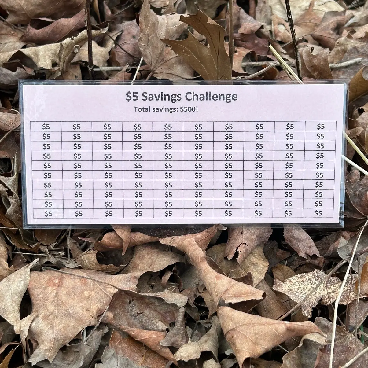 Laminated $5 Money Savings Challenge