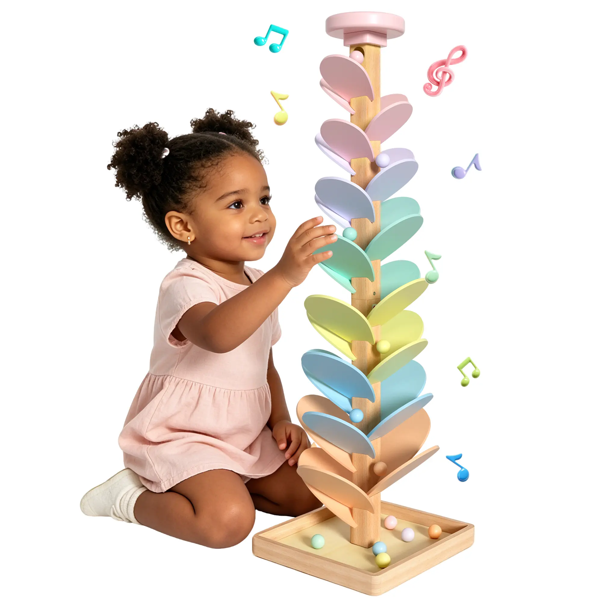 Gotoofun Montessori Rainbow Singing Tree - Wooden Marble Run Music Toy with Storage Lid & 12 Balls | Sensory Color Sorting STEM Educational Game for Kids 3+