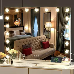 Hasipu Vanity Mirror with Lights, Light up Mirror with Dimmable LED Lights and Magnification, 3 color modes, Touch Control, USB Charging Port