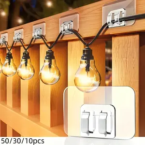 Waterproof Adhesive Light Clips - 50/30/10pcs UV-Resistant Plastic Hooks for Damage-Free Hanging, Cable Management, No-Drill Easy Installation for Home, Bathroom, Patio Decor