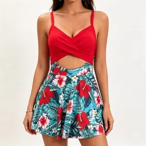 AgeRose Women Cutout One Piece Skirt Swimsuit | V Neck Wrap Tie Back Swimdress | Tummy Control High Waist Bathing Suit