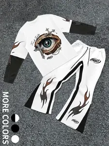 Men's Fall Casual Set, Multiple Colors Available, Dark Trendy Graphic Style, Perfect for Autumn Daily Wear, Eye-Catching Personalized Look