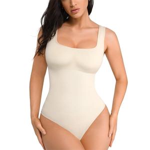 FeelinGirl Bodysuits for Women Seamless Round Neck Tummy Control Shapewear Bodysuit Going Out Tank Tops Fabric Nylon Slim Soft
