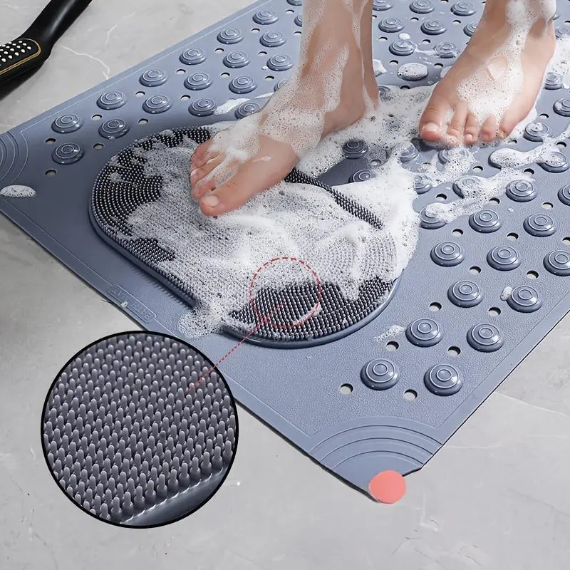 Non-Slip PVC Shower Mat - Bubble Massage, Suction Cups, Water Absorption, Bathroom Decor for Tub & Toilet Floor Safety & Comfort