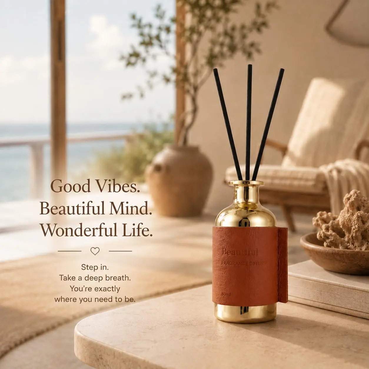 Pretty Valley Home-Reed Diffuser Set,Diffuser 80Ml / 2.7 fl OZ Gift Box - Includes Reed Diffuser Sticks, Long Lasting Fragrance Oil and Glass Bottle for Office Living Room Decor (Beautiful)