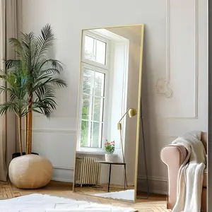 Gold Mirror Full Length 56"x18" Mirror, Free Standing Mirror or Leaning, Aluminum Alloy Frame Full Body Mirror for Bedroom Living Room Cloakroom Hallway, Wall Mirror Full Length