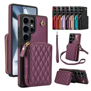 RFID Blocking Cards Holders Slots Wallet Case for Samsung Galaxy S25 Ultra 5G S24 FE S24 S23 Ultra S24 S23 S22 Plus Crossbody Zipper Handbag Purse Flip Kickstand Folio Cover PU Leather with Wristlet Wrist Strap Lanyard for Women