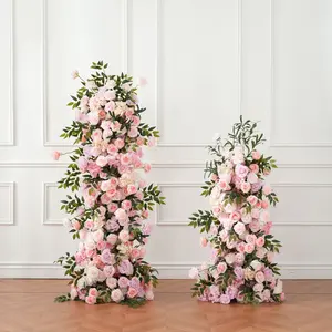 S-A7750 5D Pink Rose Green Leaves Wedding Backdrop Arch KT Board Decor Floral Arrangement White Arch Banners Silk Flower