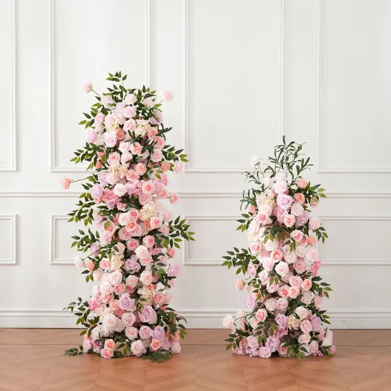 S-A7750 5D Pink Rose Green Leaves Wedding Backdrop Arch KT Board Decor Floral Arrangement White Arch Banners Silk Flower